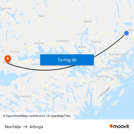 Norrtälje to Arboga map