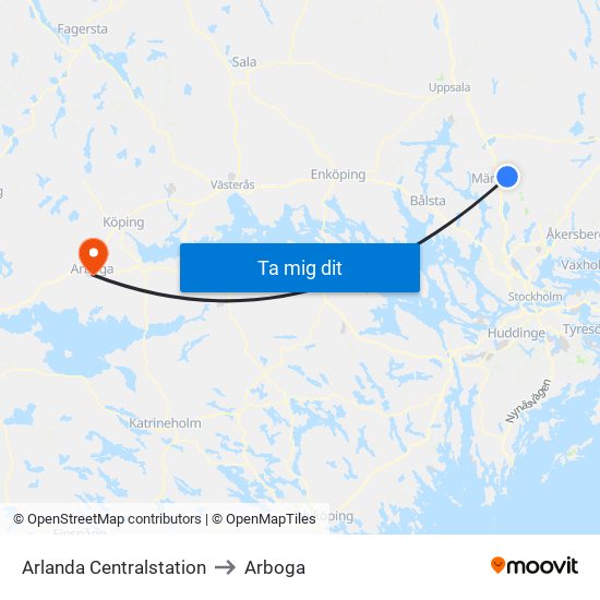 Arlanda Centralstation to Arboga map