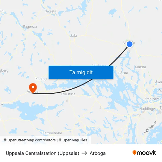 Uppsala Centralstation (Uppsala) to Arboga map