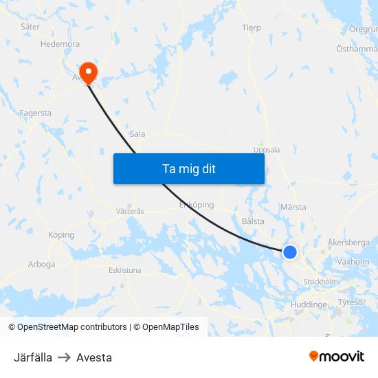 Järfälla to Avesta map