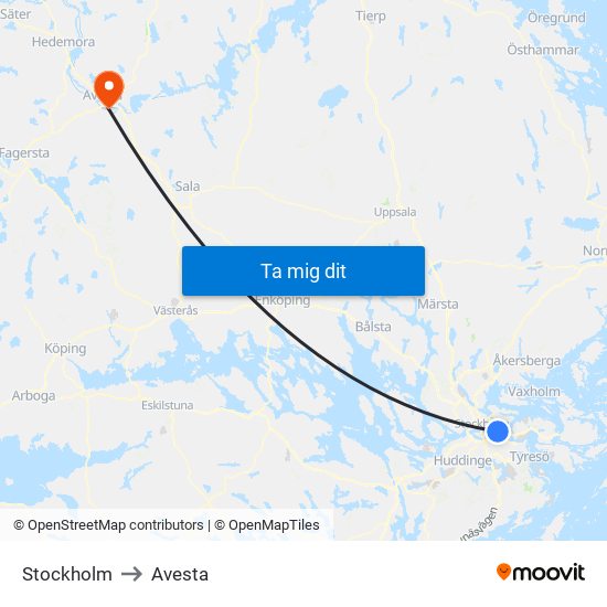 Stockholm to Avesta map