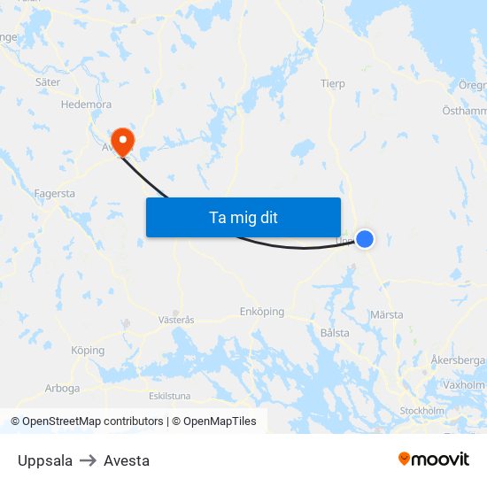 Uppsala to Avesta map