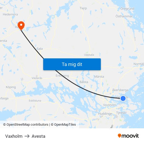 Vaxholm to Avesta map