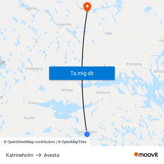 Katrineholm to Avesta map