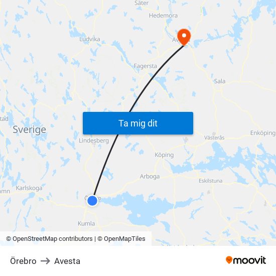 Örebro to Avesta map