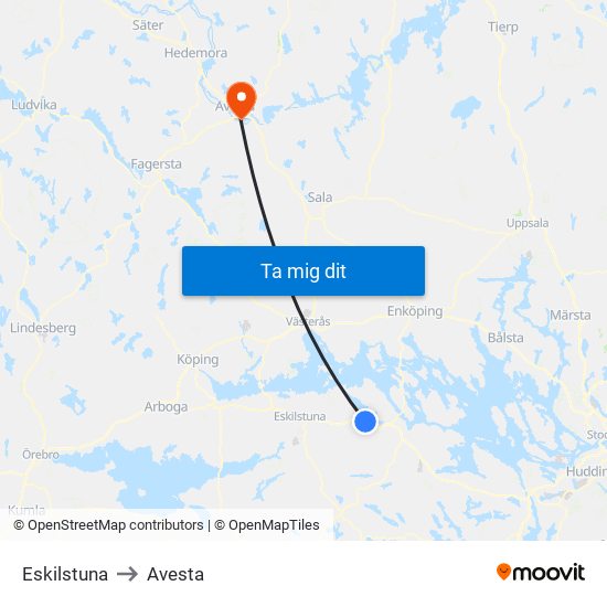 Eskilstuna to Avesta map