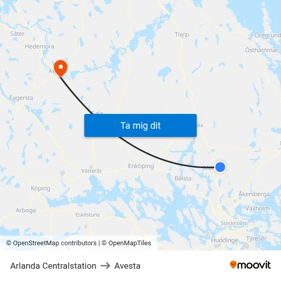 Arlanda Centralstation to Avesta map