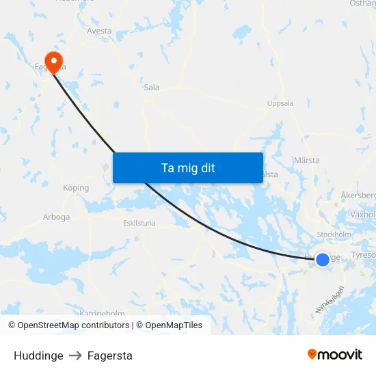 Huddinge to Fagersta map