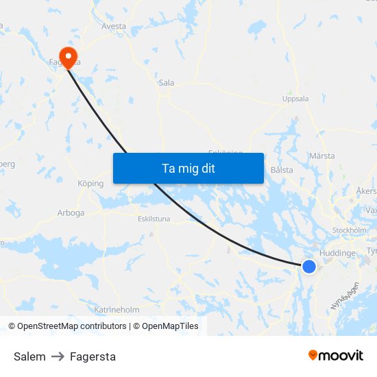 Salem to Fagersta map