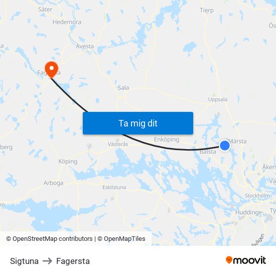 Sigtuna to Fagersta map