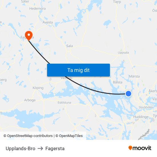 Upplands-Bro to Fagersta map