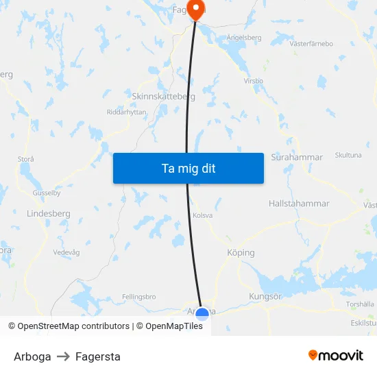 Arboga to Fagersta map