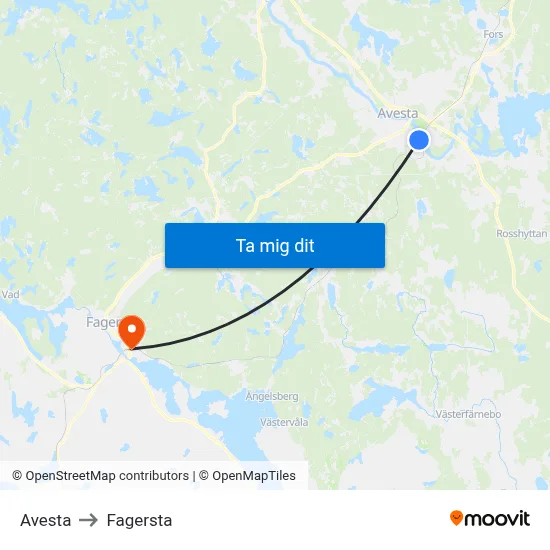 Avesta to Fagersta map