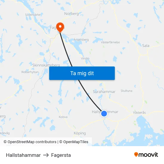 Hallstahammar to Fagersta map