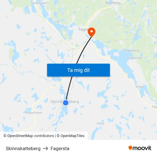 Skinnskatteberg to Fagersta map