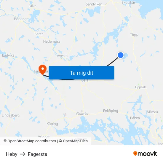 Heby to Fagersta map