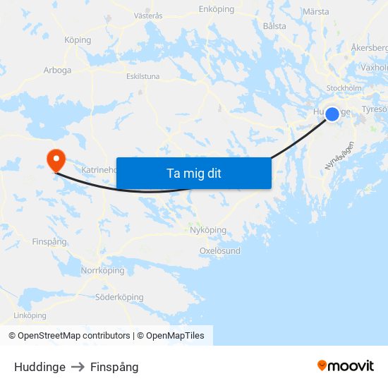 Huddinge to Finspång map