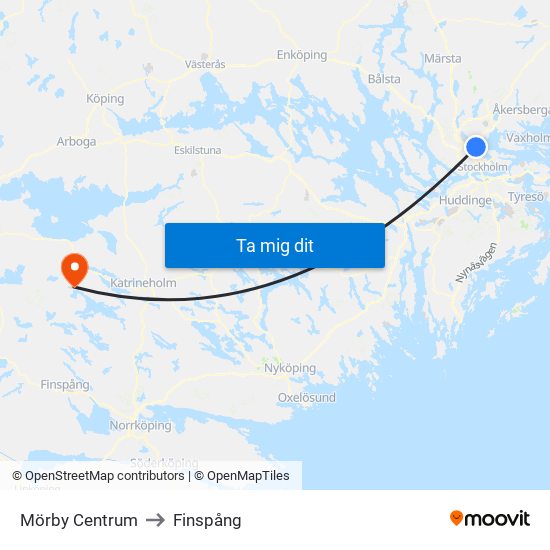 Mörby Centrum to Finspång map