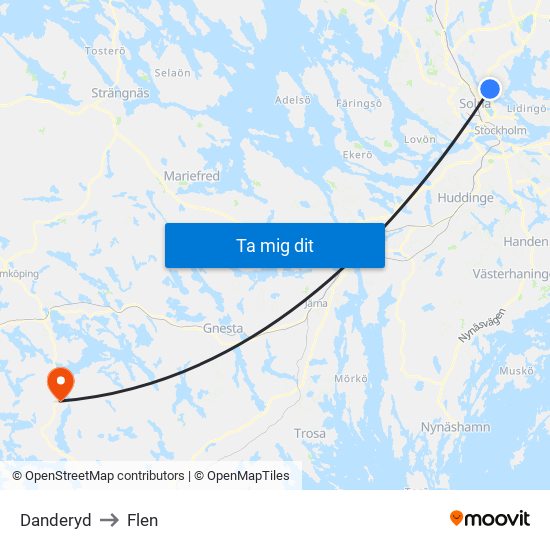 Danderyd to Flen map