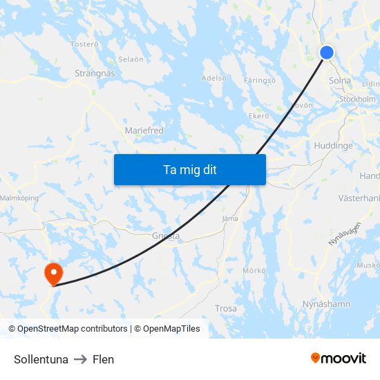 Sollentuna to Flen map