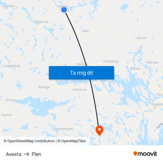 Avesta to Flen map