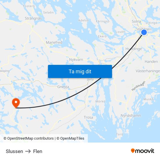 Slussen to Flen map