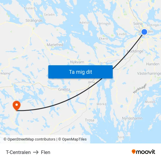 T-Centralen to Flen map