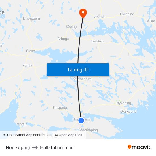 Norrköping to Hallstahammar map