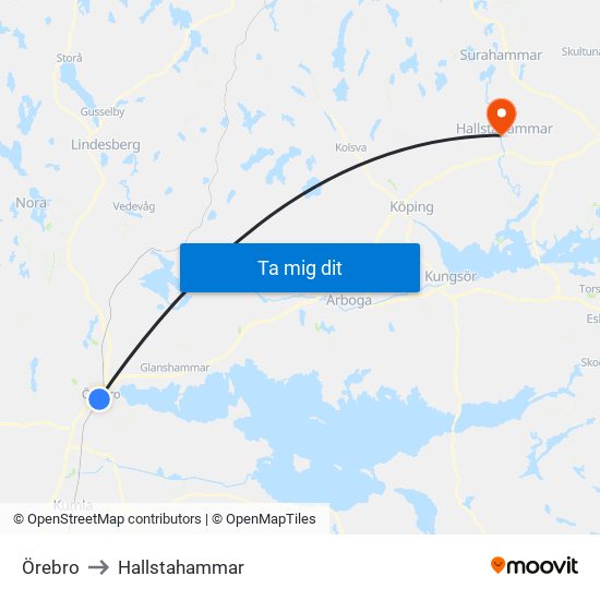 Örebro to Hallstahammar map