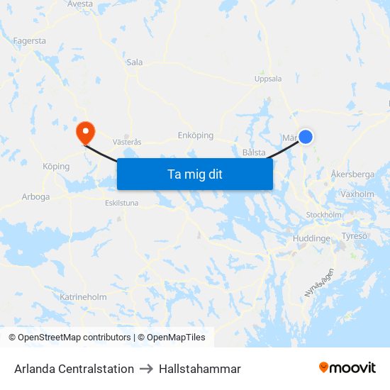 Arlanda Centralstation to Hallstahammar map