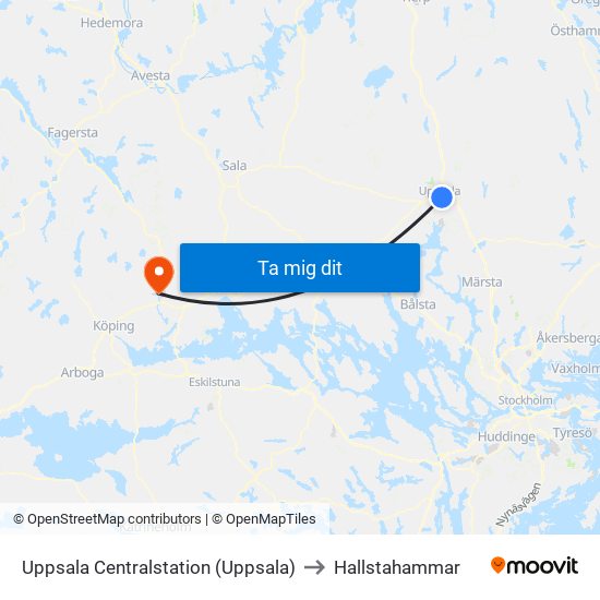 Uppsala Centralstation (Uppsala) to Hallstahammar map
