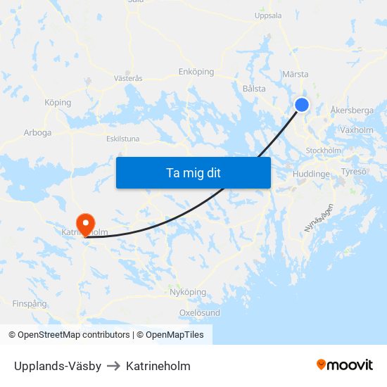 Upplands-Väsby to Katrineholm map