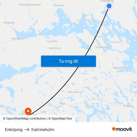 Enköping to Katrineholm map