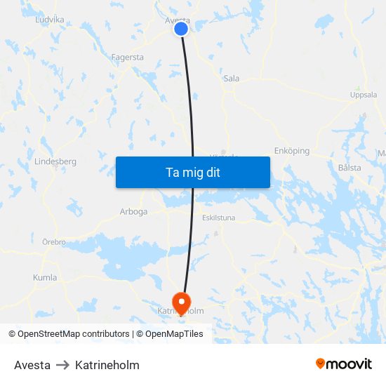 Avesta to Katrineholm map