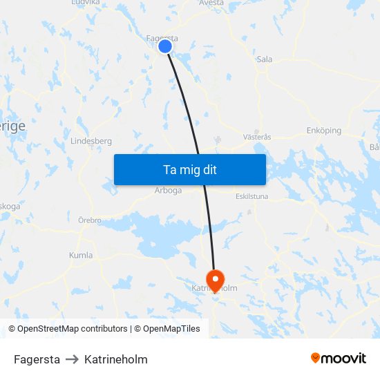 Fagersta to Katrineholm map