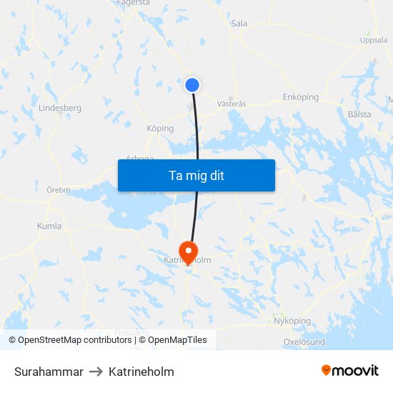 Surahammar to Katrineholm map