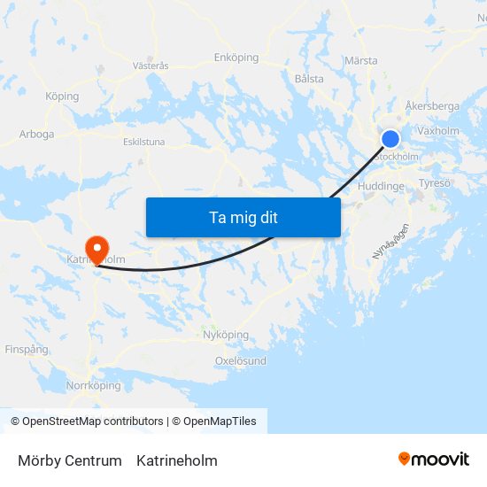 Mörby Centrum to Katrineholm map