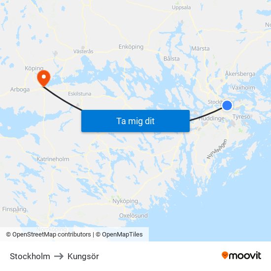 Stockholm to Kungsör map