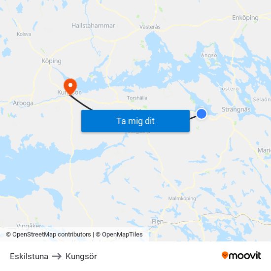 Eskilstuna to Kungsör map