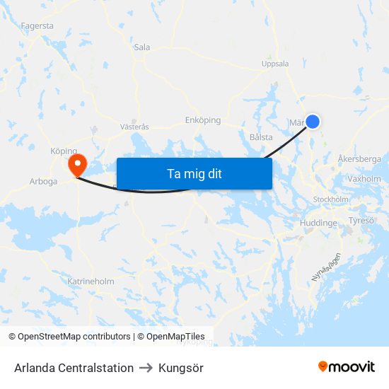 Arlanda Centralstation to Kungsör map