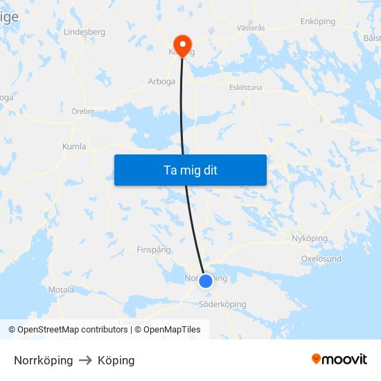 Norrköping to Köping map