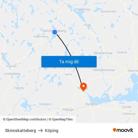 Skinnskatteberg to Köping map