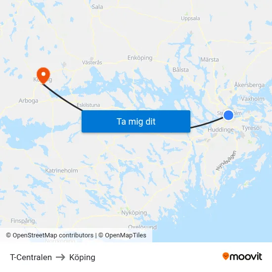 T-Centralen to Köping map