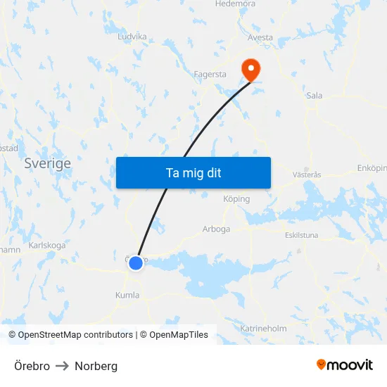 Örebro to Norberg map