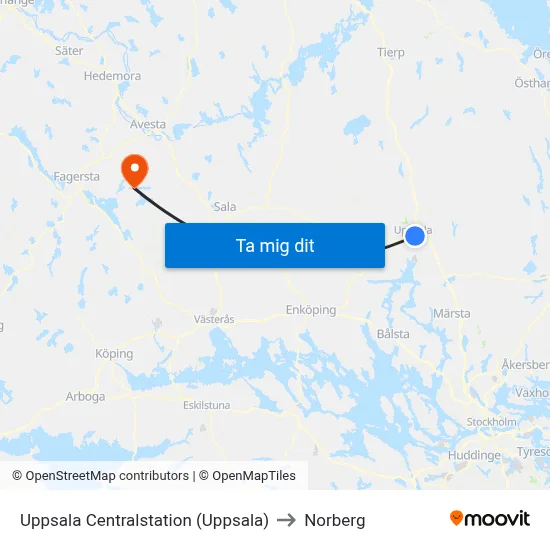 Uppsala Centralstation (Uppsala) to Norberg map