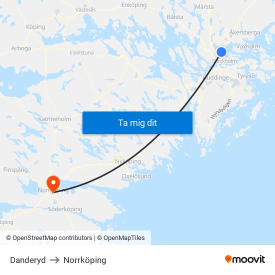 Danderyd to Norrköping map