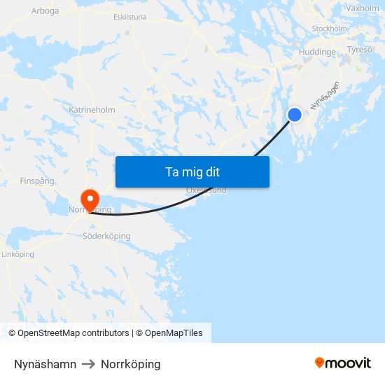 Nynäshamn to Norrköping map