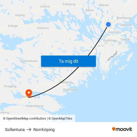 Sollentuna to Norrköping map