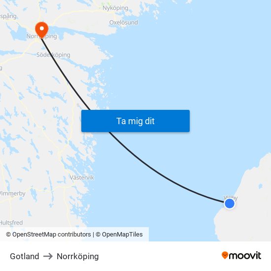 Gotland to Norrköping map