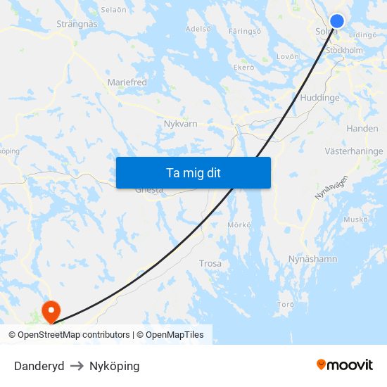 Danderyd to Nyköping map